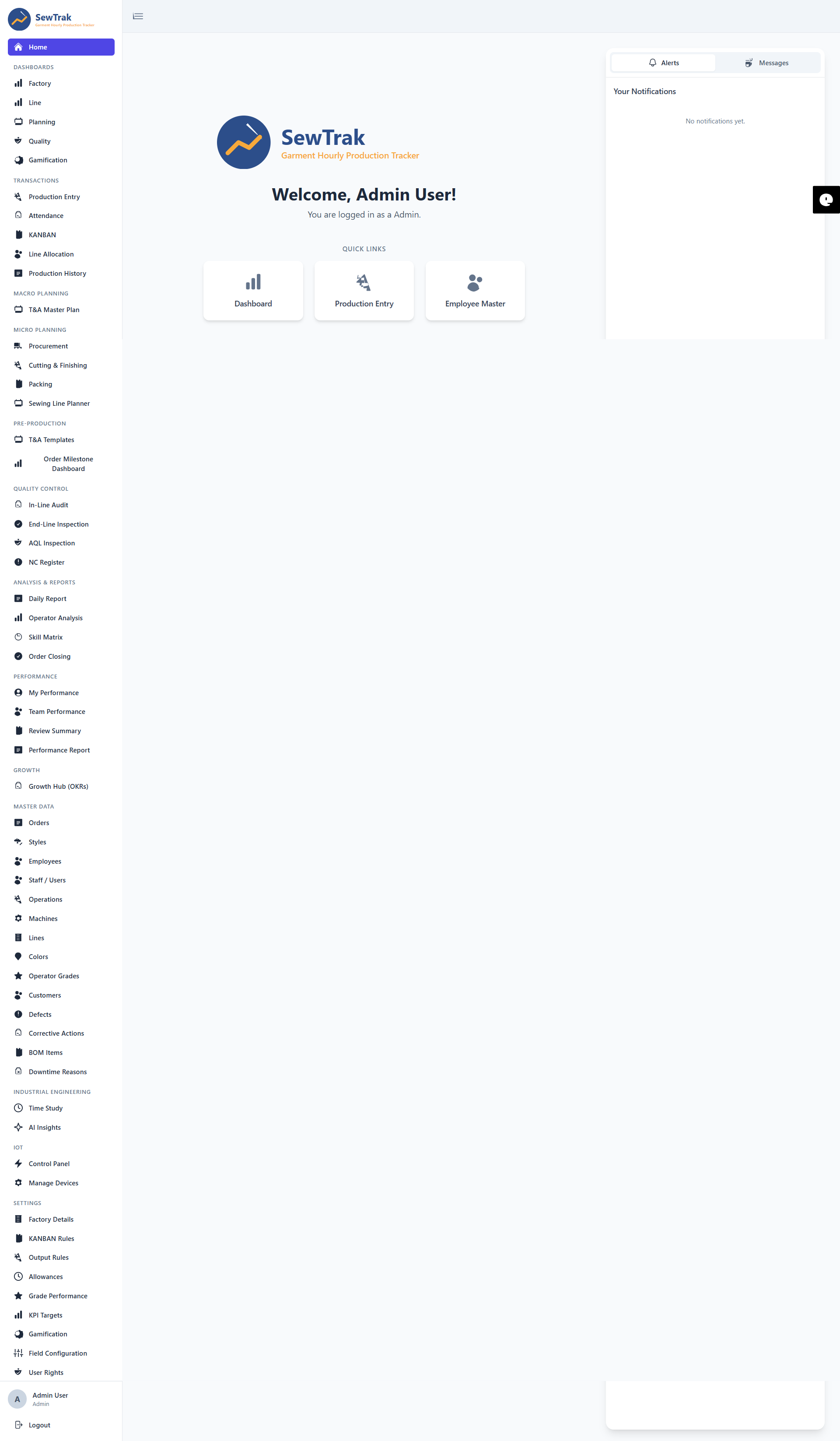 SewTrak production tracking application workspace